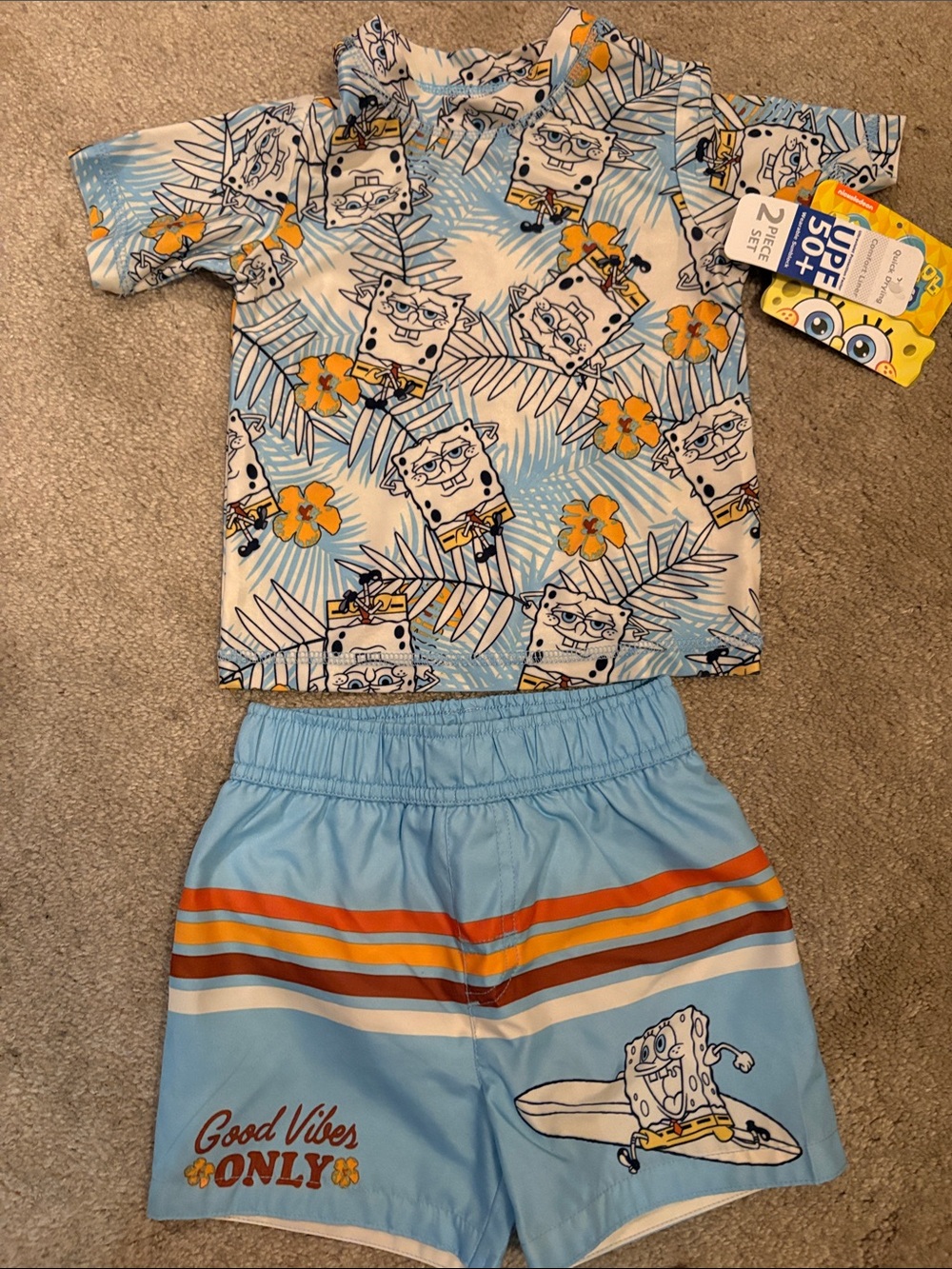 SpongeBob Squarepants Light Blue and Yellow Tropical Swim Set 18mos NWT